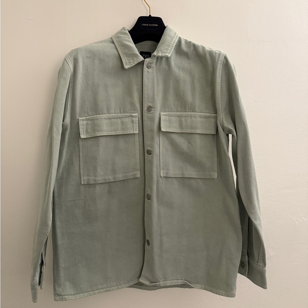 Zara Men's Military Dress Shirt Green Jacket